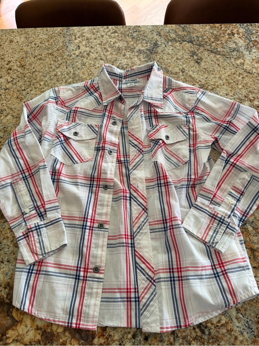 Old Navy White Red and Blue Plaid Button-Down Shirt